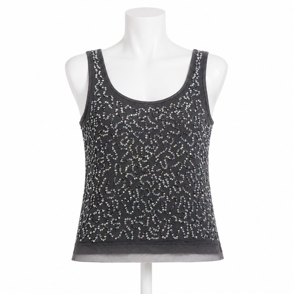 Forever 21 Tops - Forever 21 Sequin Crop Tank Top Small Gray Y2K Mesh Overlay Iridescent Shimmer